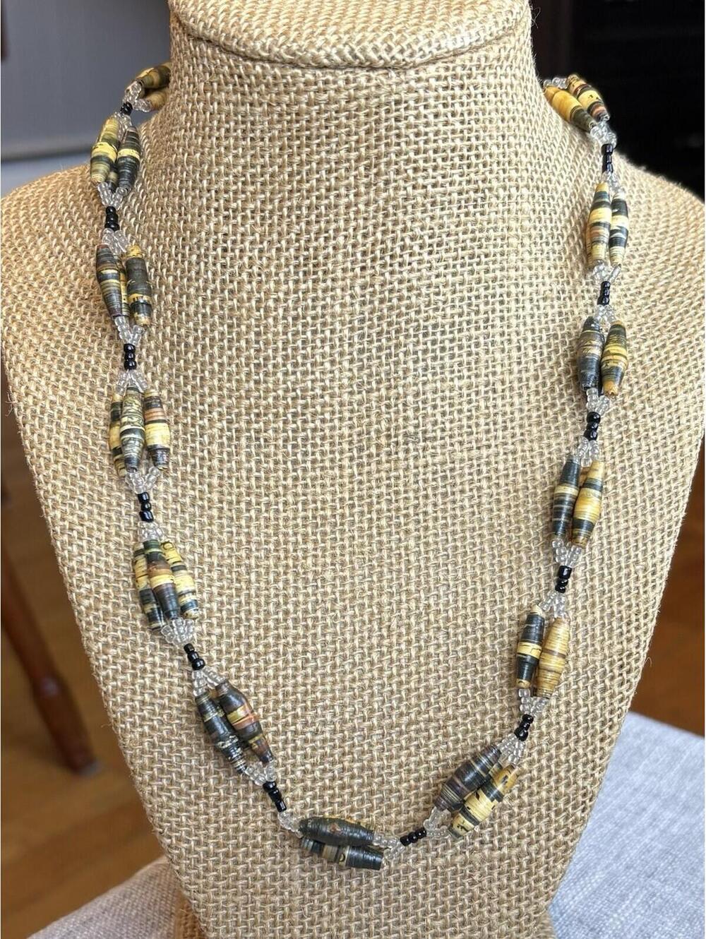 Handmade Paper Bead Necklace Multicolor Barrel Beads Boho